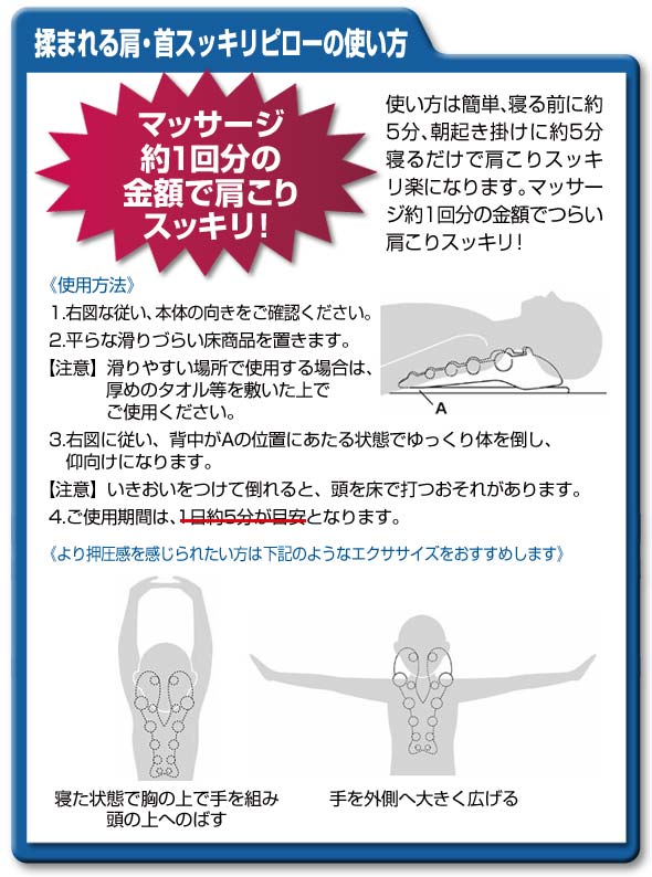 使い方 マッサージ 約1回分の金額 肩こりスッキリ