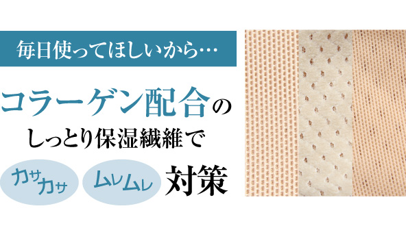 コラーゲン配合のしっとり保湿繊維