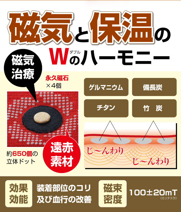 磁気 保温 磁気治療 ゲルマニウム 備長炭 チタン 竹炭 遠赤素材